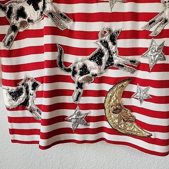 Whimsical Cow Jumps Over Moon Sequin Beaded M Top Bling Party Accessory Lady - Picture 7 of 15